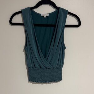 Moa Moa Teal Surplice Sleeveless Tank with Smocked Waist